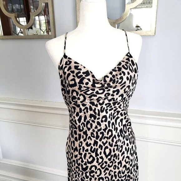 MILLY Silk Leopard Print Draped Cowl Neck Sexy Spaghetti Strap Slip Dress S/M - Picture 5 of 16